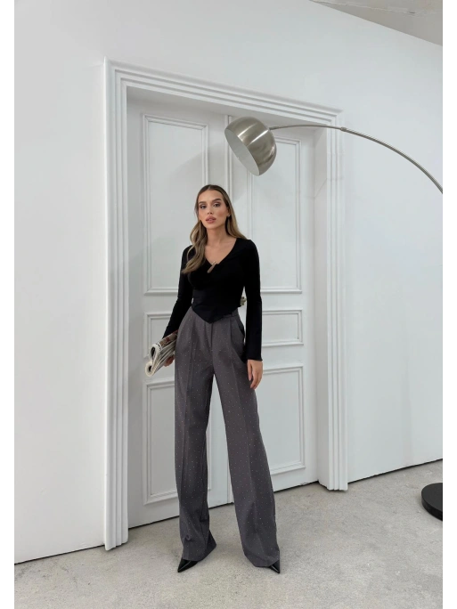 TAŞLI YÜKSEK BEL PALAZZO PANTOLON GRİ