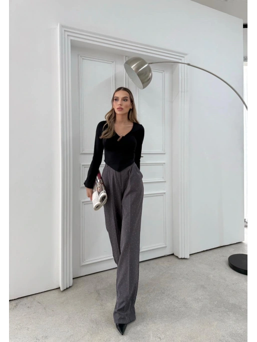 TAŞLI YÜKSEK BEL PALAZZO PANTOLON GRİ