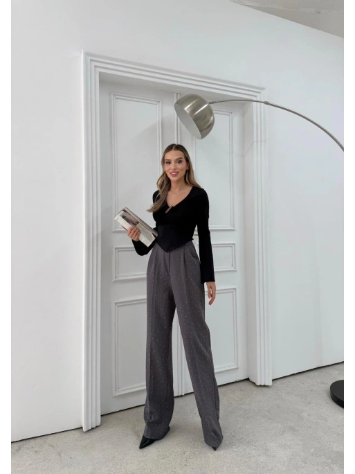 TAŞLI YÜKSEK BEL PALAZZO PANTOLON GRİ