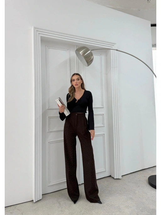 TAŞLI YÜKSEK BEL PALAZZO PANTOLON KAHVE