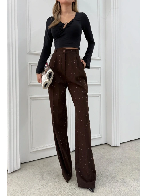 TAŞLI YÜKSEK BEL PALAZZO PANTOLON KAHVE