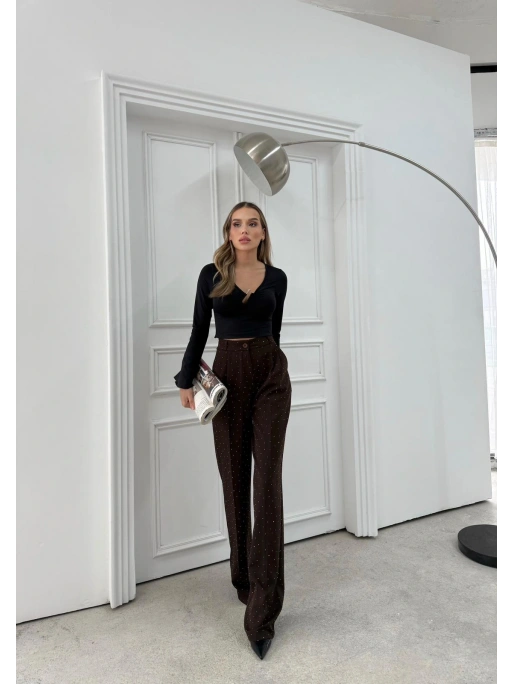 TAŞLI YÜKSEK BEL PALAZZO PANTOLON KAHVE