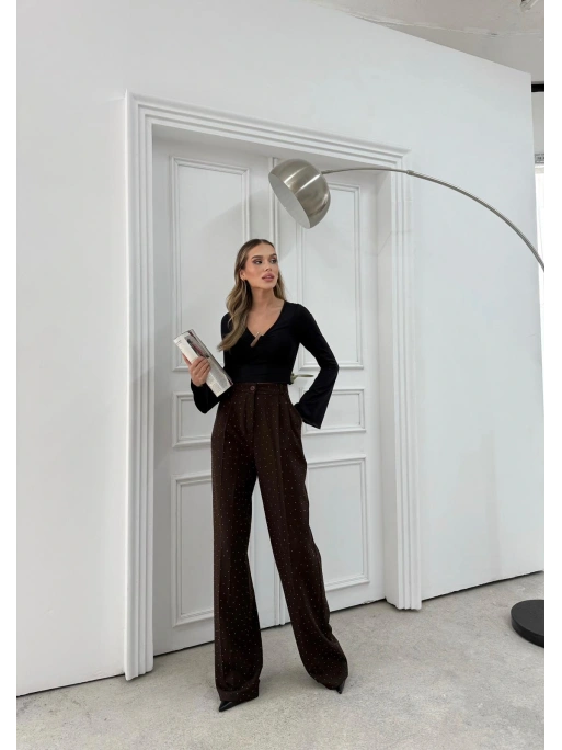 TAŞLI YÜKSEK BEL PALAZZO PANTOLON KAHVE