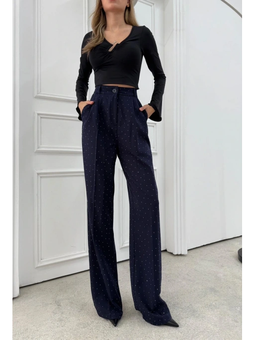 TAŞLI YÜKSEK BEL PALAZZO PANTOLON LACİVERT
