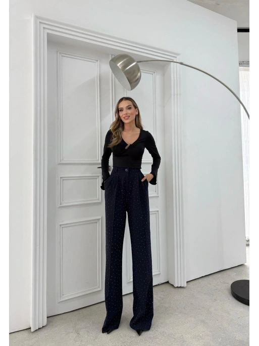 TAŞLI YÜKSEK BEL PALAZZO PANTOLON LACİVERT