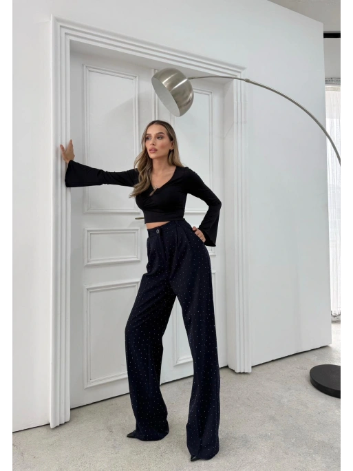 TAŞLI YÜKSEK BEL PALAZZO PANTOLON LACİVERT