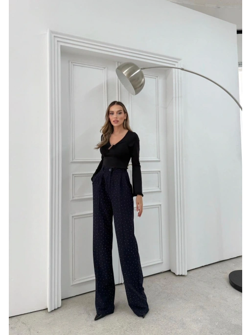 TAŞLI YÜKSEK BEL PALAZZO PANTOLON LACİVERT