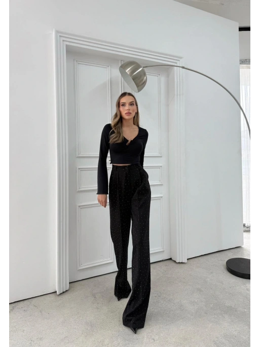 TAŞLI YÜKSEK BEL PALAZZO PANTOLON SİYAH