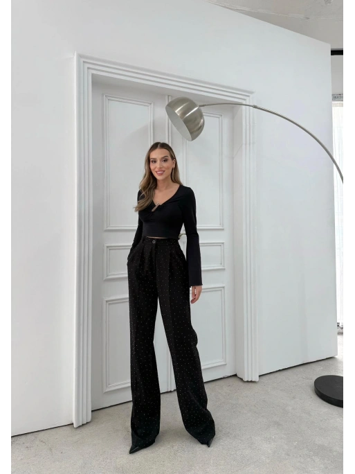 TAŞLI YÜKSEK BEL PALAZZO PANTOLON SİYAH