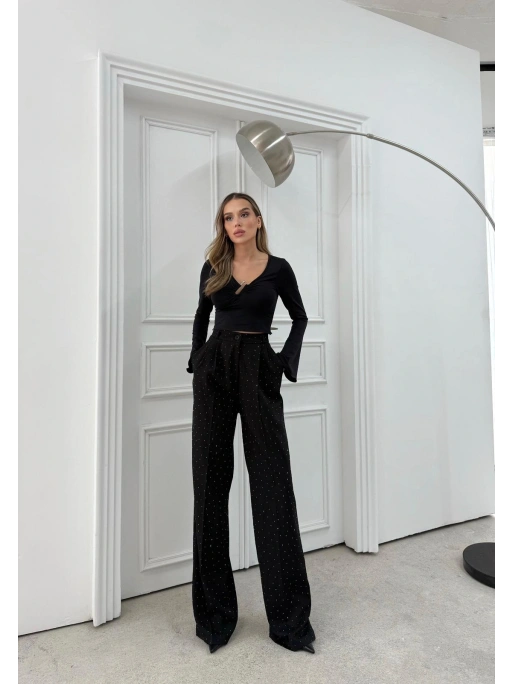 TAŞLI YÜKSEK BEL PALAZZO PANTOLON SİYAH