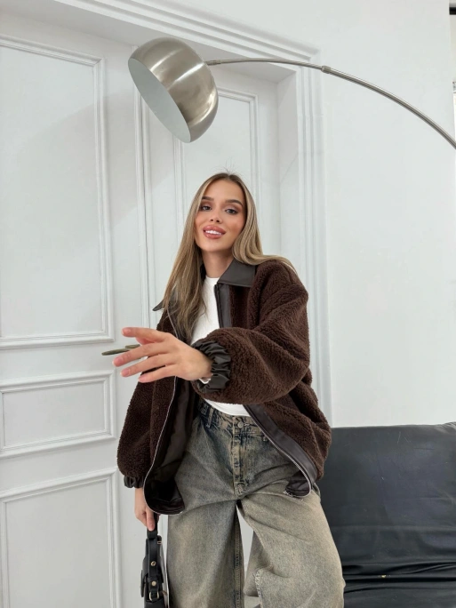 TEDDY KUMAŞ DERİ DETAY İÇ ASTARLI MONT KAHVE