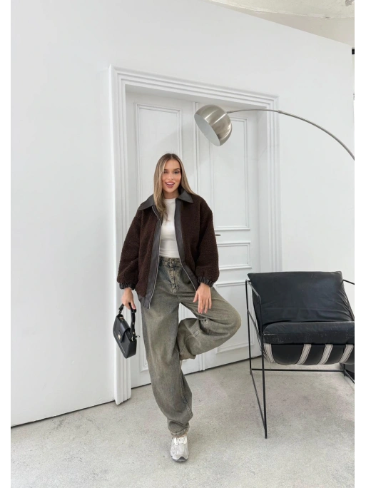 TEDDY KUMAŞ DERİ DETAY İÇ ASTARLI MONT KAHVE