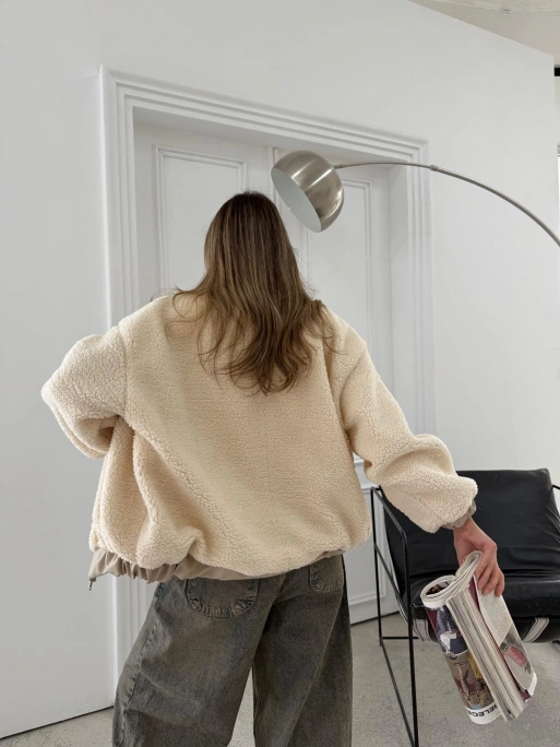 TEDDY KUMAŞ DERİ DETAY İÇ ASTARLI MONT KREM