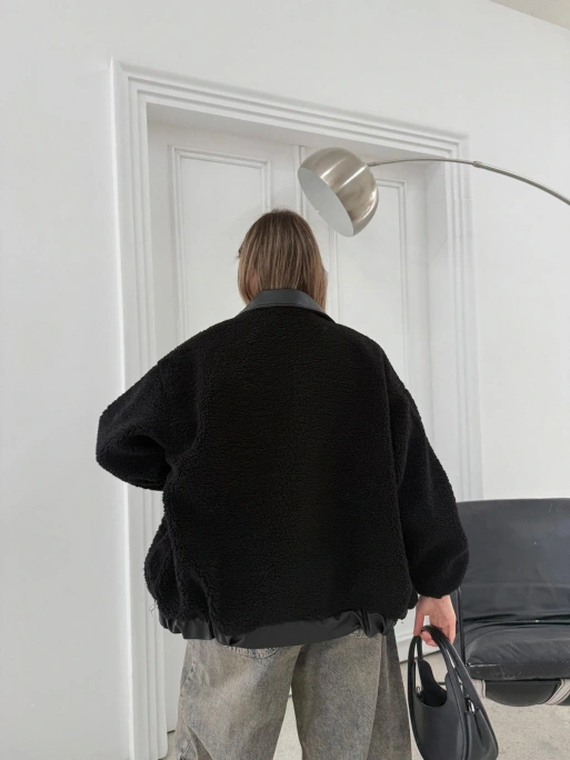 TEDDY KUMAŞ DERİ DETAY İÇ ASTARLI MONT SİYAH