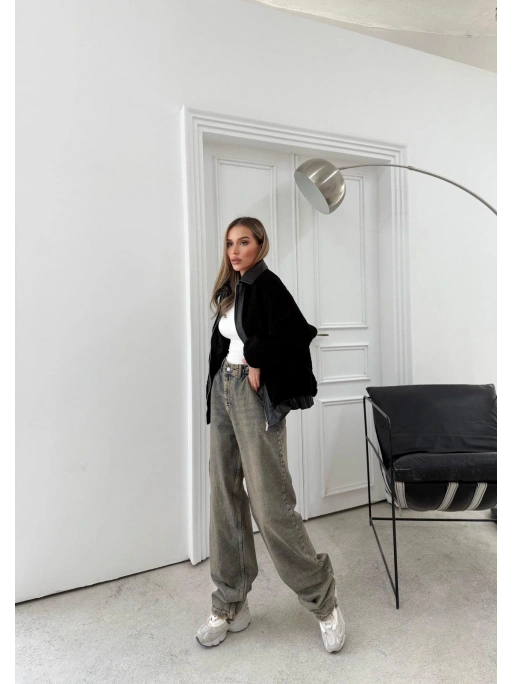 TEDDY KUMAŞ DERİ DETAY İÇ ASTARLI MONT SİYAH