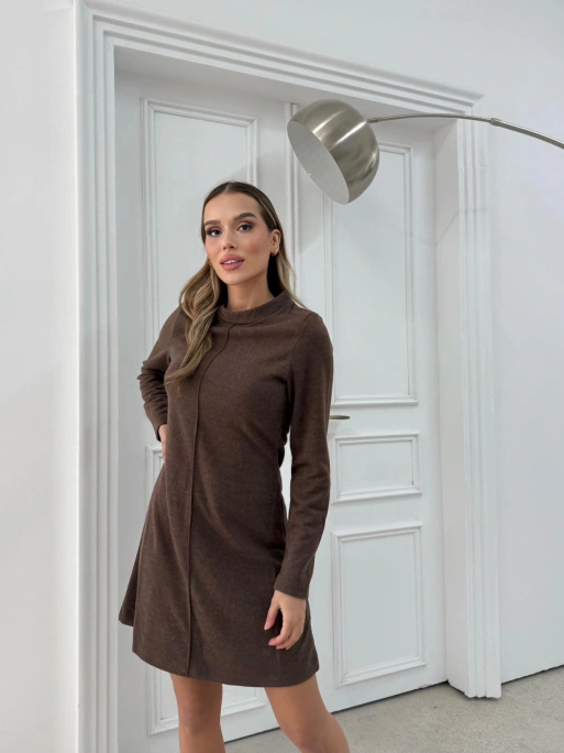 TERS DİKİŞ DETAY TRİKO ELBİSE KAHVE