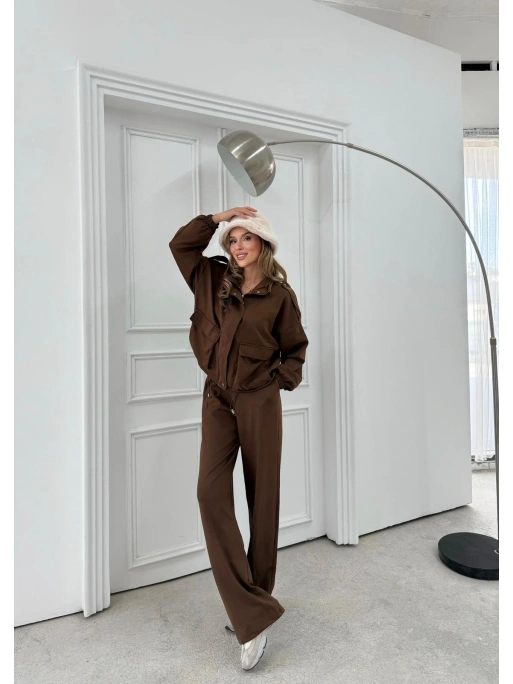 TORBA CEPLİ OMUZ APOLETLİ HIRKA VE PANTOLONLU MODAL İKİLİ TAKIM KAHVE