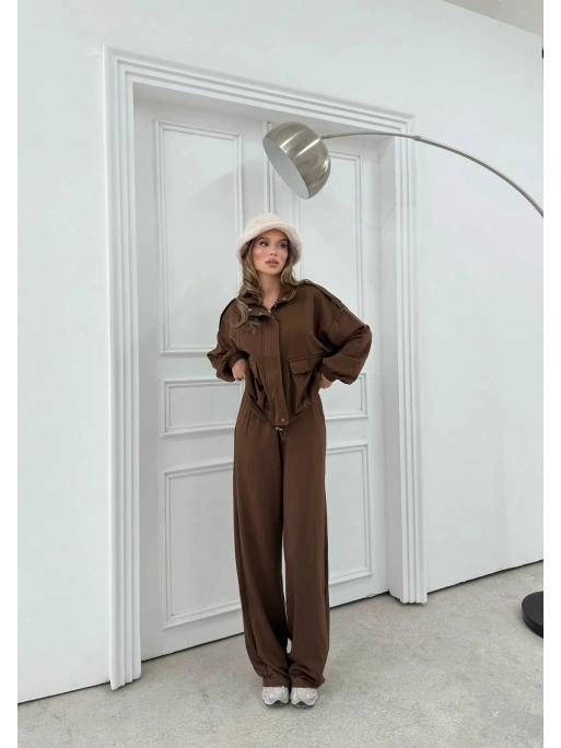 TORBA CEPLİ OMUZ APOLETLİ HIRKA VE PANTOLONLU MODAL İKİLİ TAKIM KAHVE