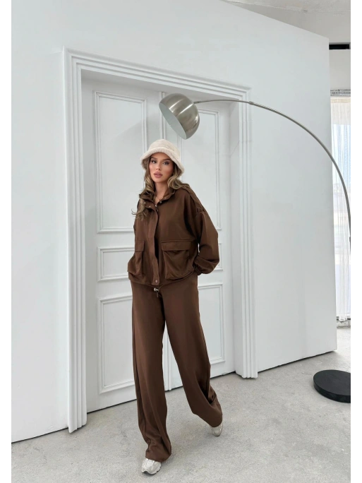 TORBA CEPLİ OMUZ APOLETLİ HIRKA VE PANTOLONLU MODAL İKİLİ TAKIM KAHVE