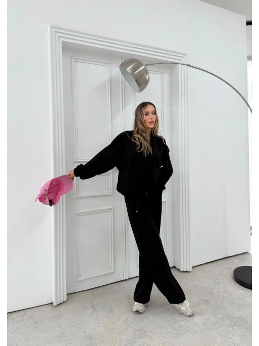 TORBA CEPLİ OMUZ APOLETLİ HIRKA VE PANTOLONLU MODAL İKİLİ TAKIM SİYAH