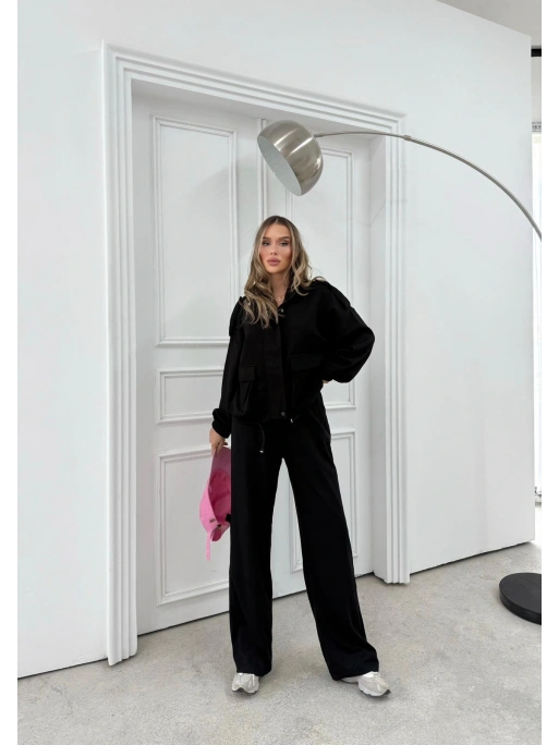 TORBA CEPLİ OMUZ APOLETLİ HIRKA VE PANTOLONLU MODAL İKİLİ TAKIM SİYAH