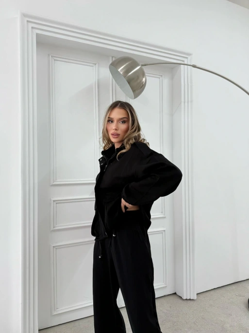 TORBA CEPLİ OMUZ APOLETLİ HIRKA VE PANTOLONLU MODAL İKİLİ TAKIM SİYAH