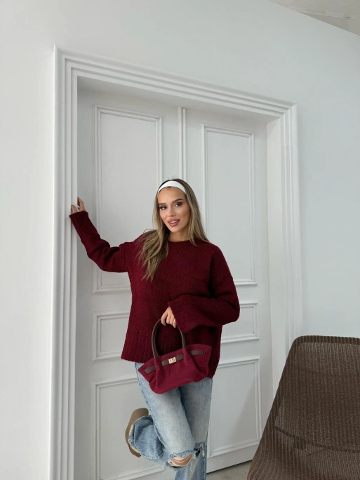 TRİKO BİSİKLET YAKA OVERSİZE KAZAK BORDO