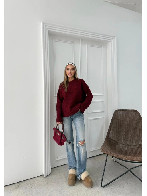 TRİKO BİSİKLET YAKA OVERSİZE KAZAK BORDO