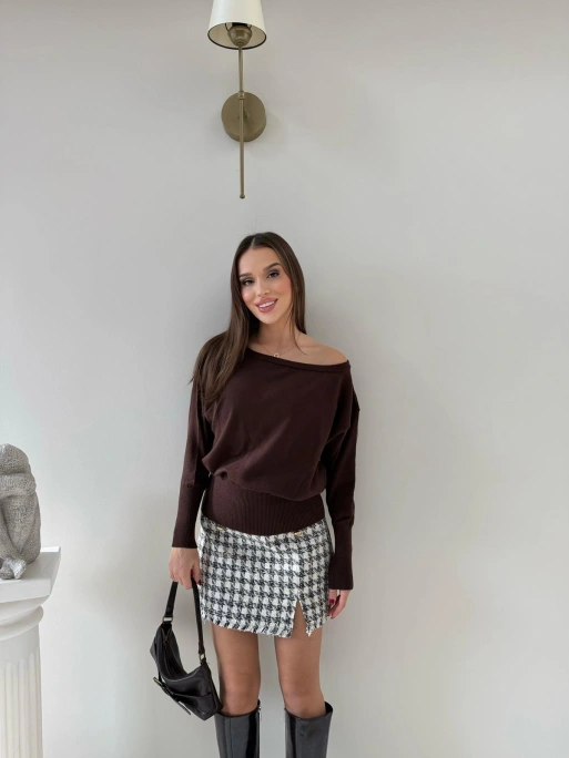 TRİKO KAYIK YAKA BLUZ KAHVE