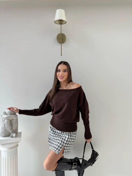 TRİKO KAYIK YAKA BLUZ KAHVE