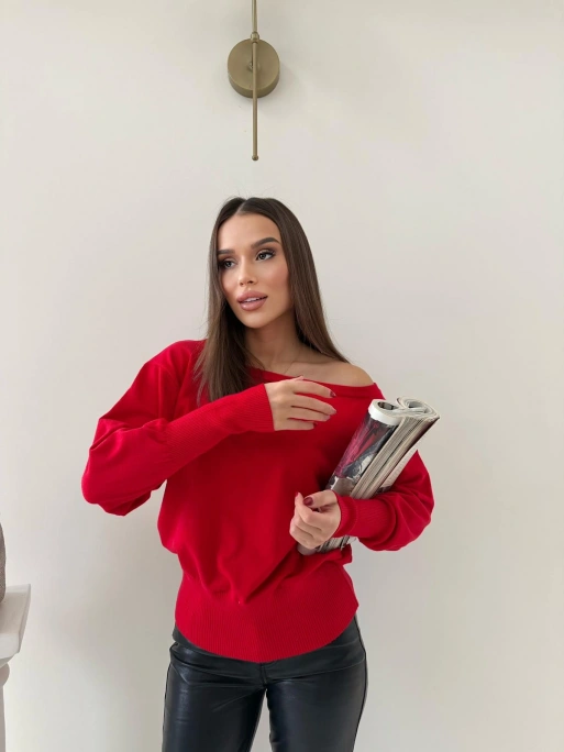 TRİKO KAYIK YAKA BLUZ KIRMIZI