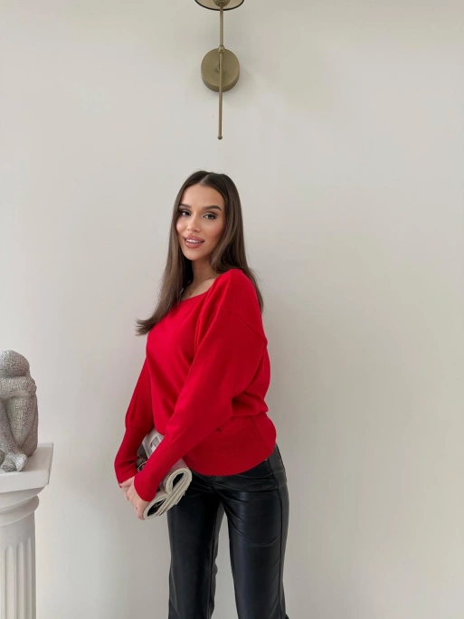TRİKO KAYIK YAKA BLUZ KIRMIZI