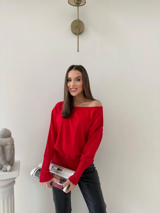 TRİKO KAYIK YAKA BLUZ KIRMIZI