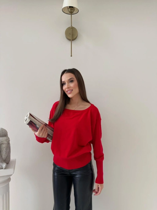 TRİKO KAYIK YAKA BLUZ KIRMIZI