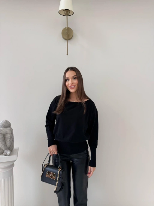 TRİKO KAYIK YAKA BLUZ SİYAH