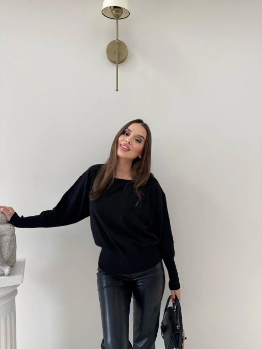 TRİKO KAYIK YAKA BLUZ SİYAH