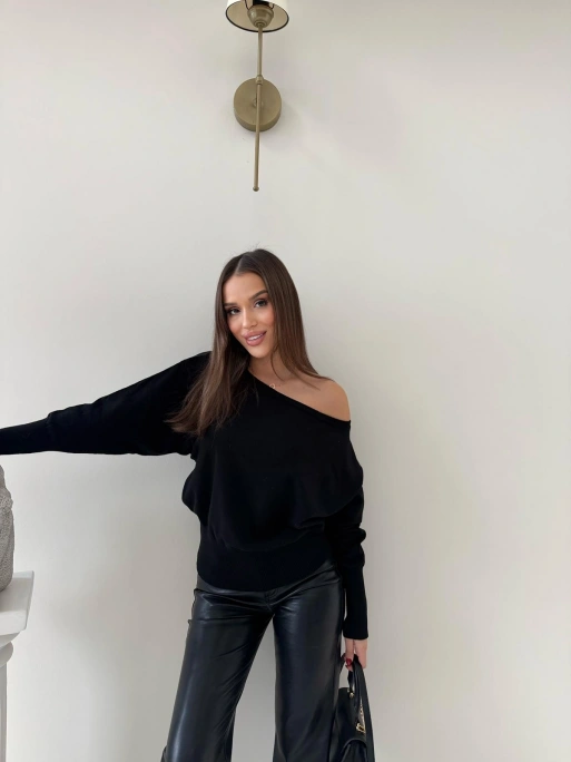 TRİKO KAYIK YAKA BLUZ SİYAH