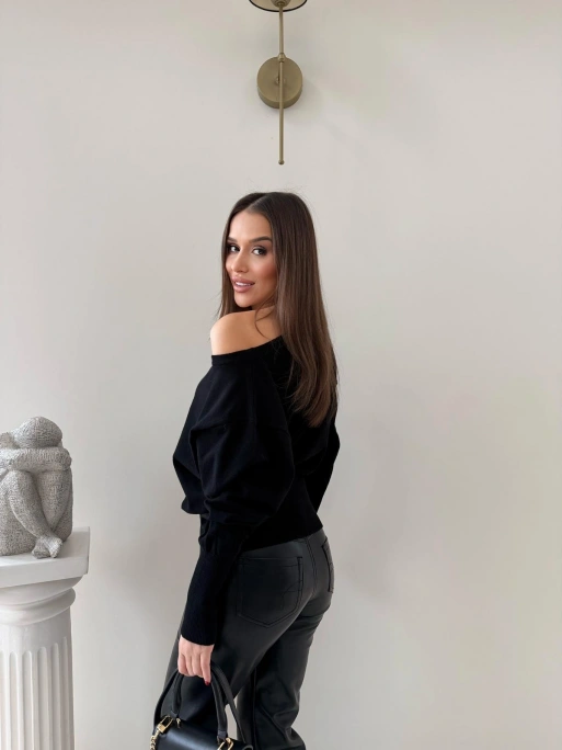 TRİKO KAYIK YAKA BLUZ SİYAH