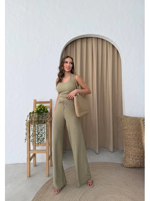 U YAKA SIRT DEKOLTE DETAY BLUZ VE PANTOLONLUGOFRE İKİLİ TAKIM HAKİ
