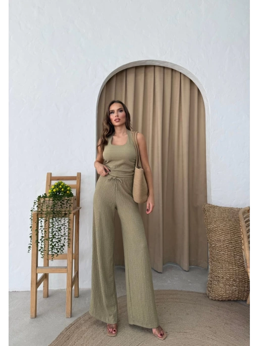 U YAKA SIRT DEKOLTE DETAY BLUZ VE PANTOLONLUGOFRE İKİLİ TAKIM HAKİ