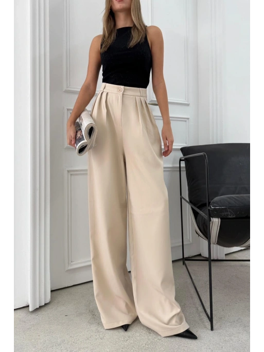ÜÇ PİLELİ YÜKSEK BEL PALAZZO PANTOLON KREM
