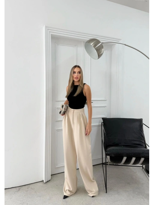 ÜÇ PİLELİ YÜKSEK BEL PALAZZO PANTOLON KREM