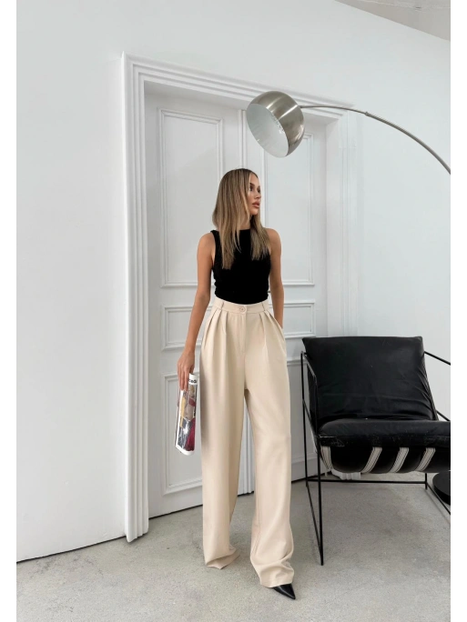 ÜÇ PİLELİ YÜKSEK BEL PALAZZO PANTOLON KREM