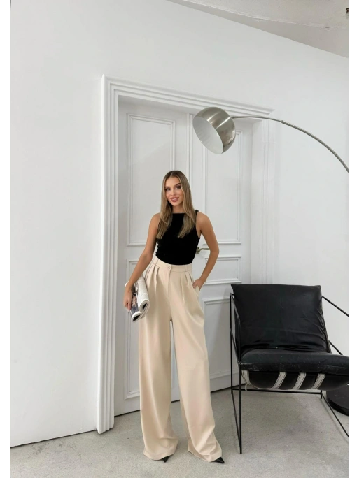 ÜÇ PİLELİ YÜKSEK BEL PALAZZO PANTOLON KREM