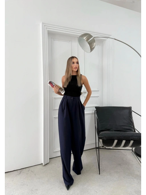 ÜÇ PİLELİ YÜKSEK BEL PALAZZO PANTOLON LACİVERT