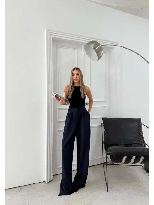 ÜÇ PİLELİ YÜKSEK BEL PALAZZO PANTOLON LACİVERT