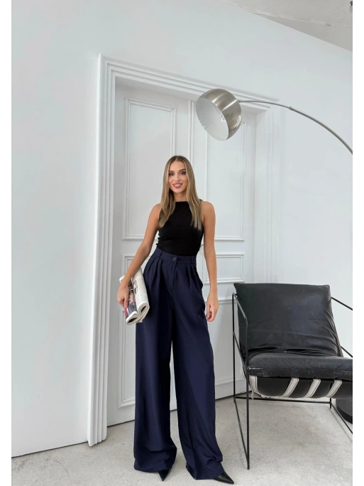 ÜÇ PİLELİ YÜKSEK BEL PALAZZO PANTOLON LACİVERT