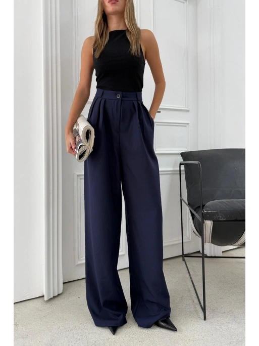 ÜÇ PİLELİ YÜKSEK BEL PALAZZO PANTOLON LACİVERT