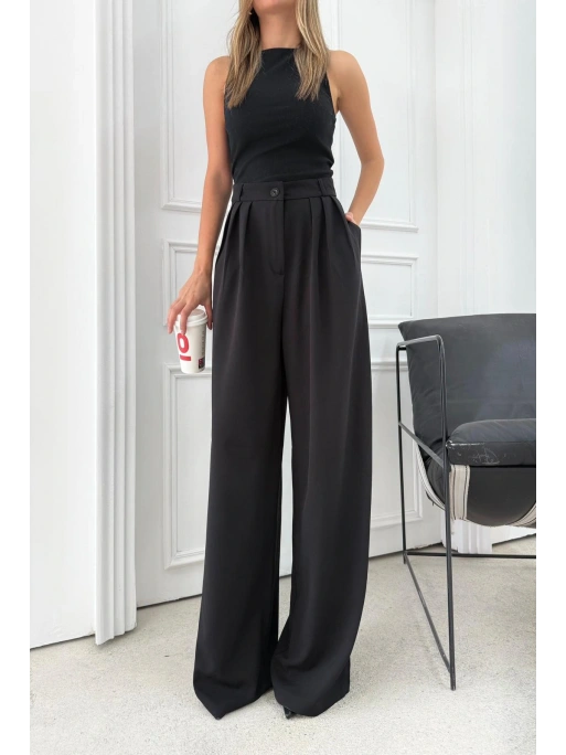 ÜÇ PİLELİ YÜKSEK BEL PALAZZO PANTOLON SİYAH