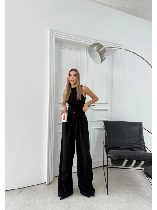 ÜÇ PİLELİ YÜKSEK BEL PALAZZO PANTOLON SİYAH